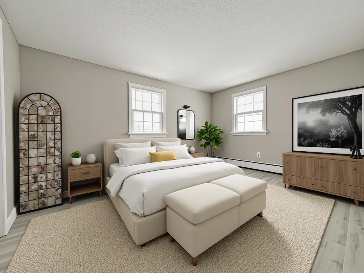 Rosewood Apartments — staged primary bedroom